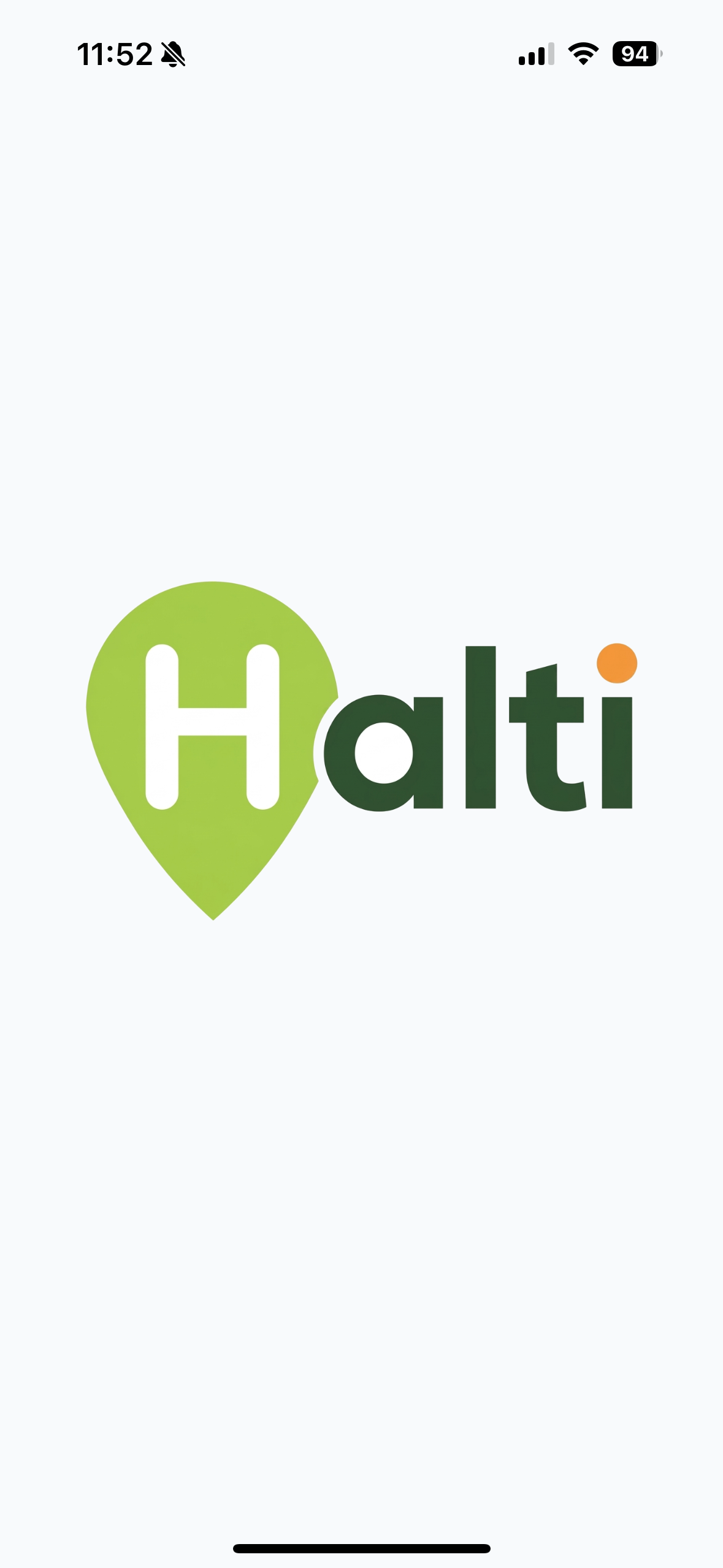 HALTI App: Startbildschirm mit HALTI-Logo.