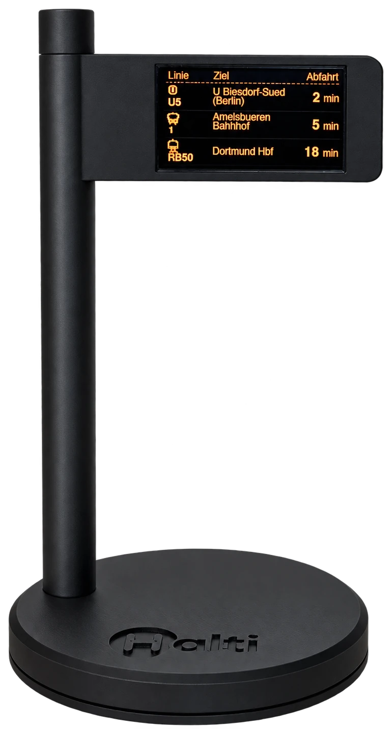 Schwarzes HaltiDisplay mit Live-Abfahrten